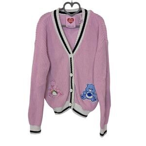 Forever 21 Girls Care Bears Button Knit Pink Cardigan Bear Patches Size 9-10
